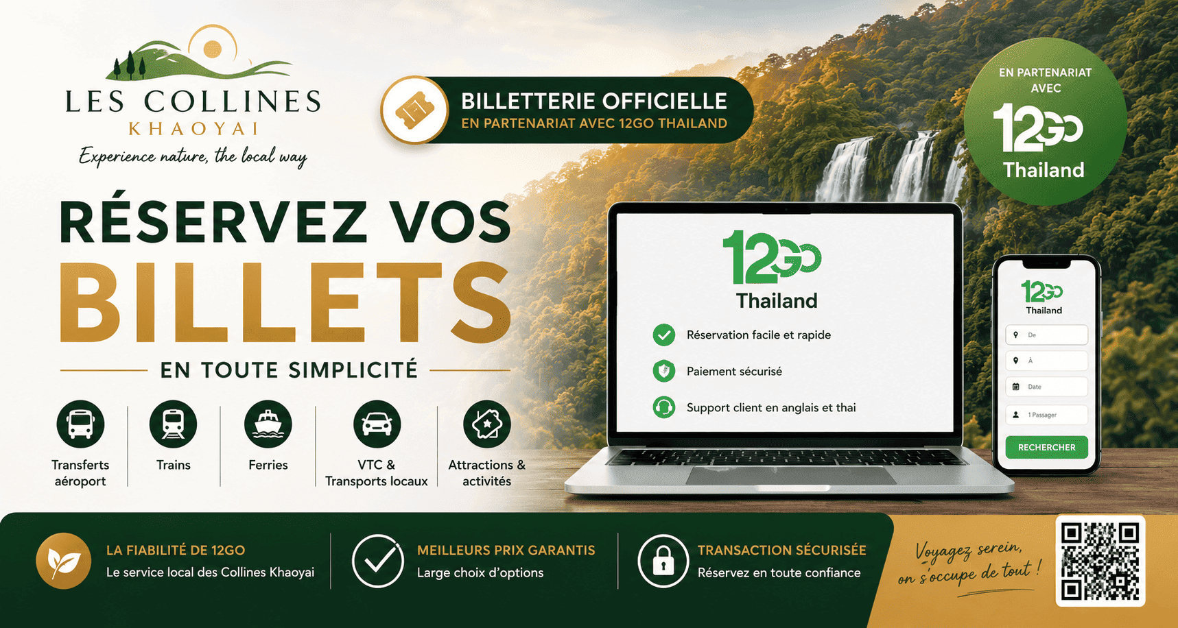 Les Collines Khao Yai - Billetterie officielle en partenariat avec 12Go Thailand - Réservez vos billets de transferts, trains, ferries, VTC et attractions