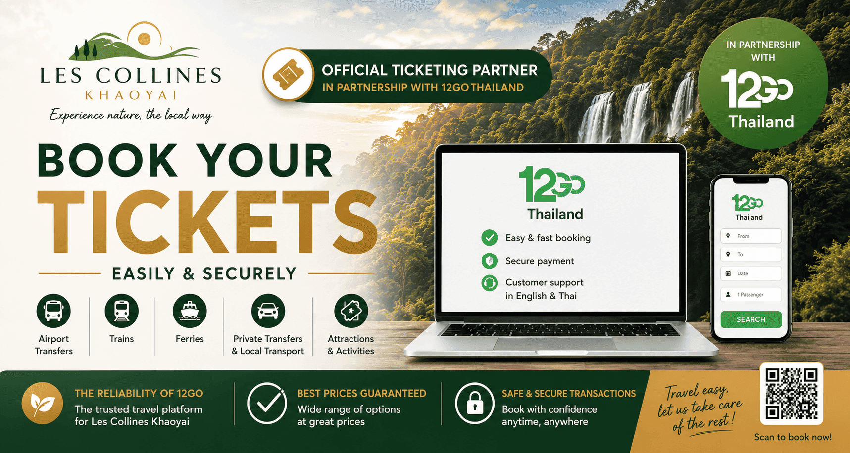 Les Collines Khao Yai - Official ticketing partnership with 12Go Thailand - Book your transfers, trains, ferries, car rentals and attractions